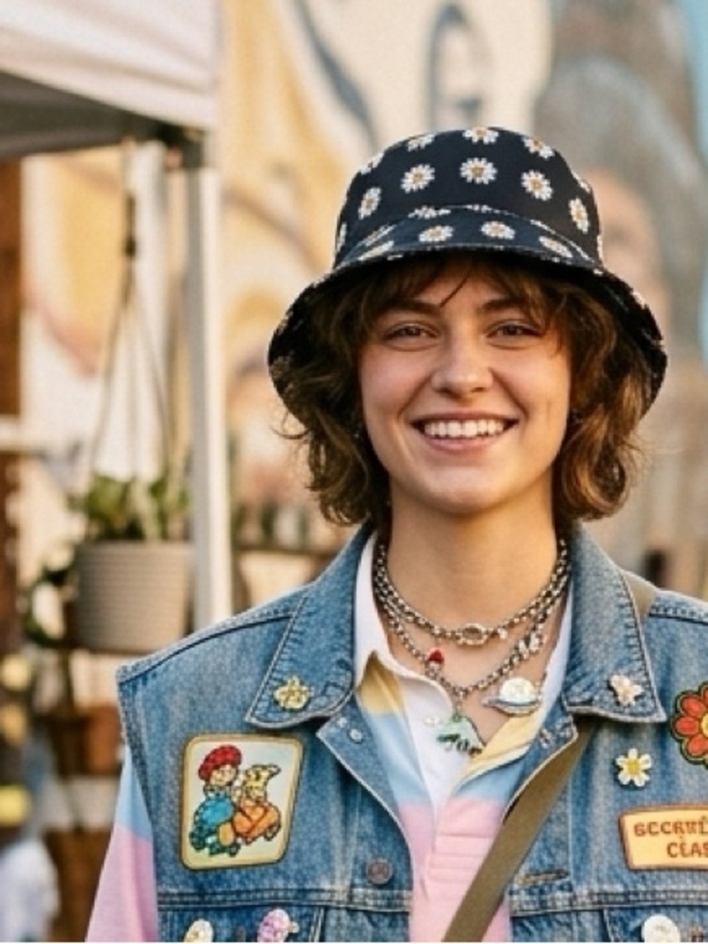 Bucket Hat All Over Daisy Pattern Black and White Whimsical Summer Hat - Picture 15 of 15
